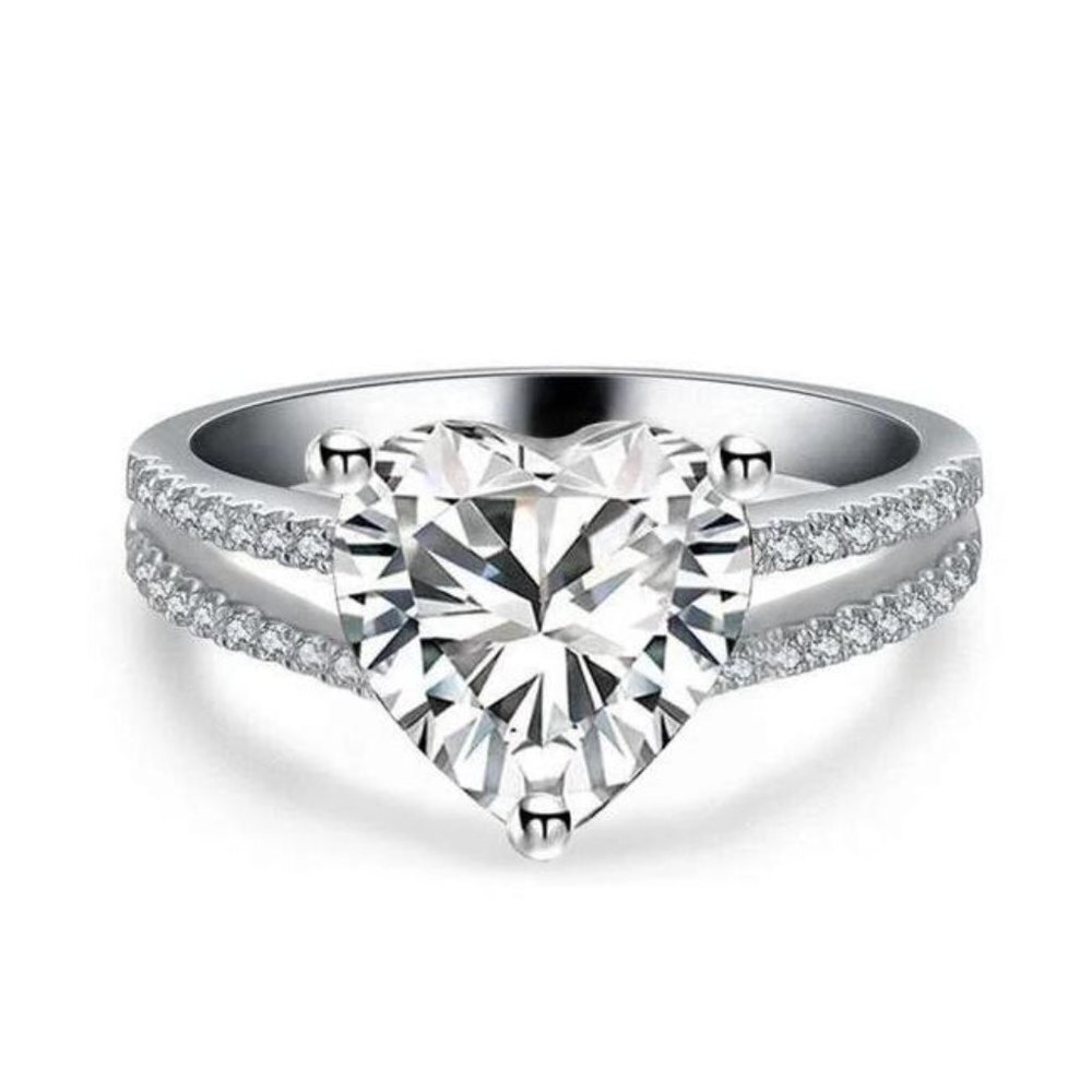 Sweet Pure CZ Double Layer Diamonds Lovely Heart Rings for Women, P1123